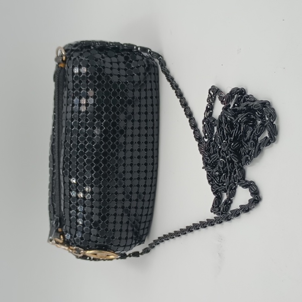 Black Metal Mesh Crossbody Mini Barrel Bag Chain Strap